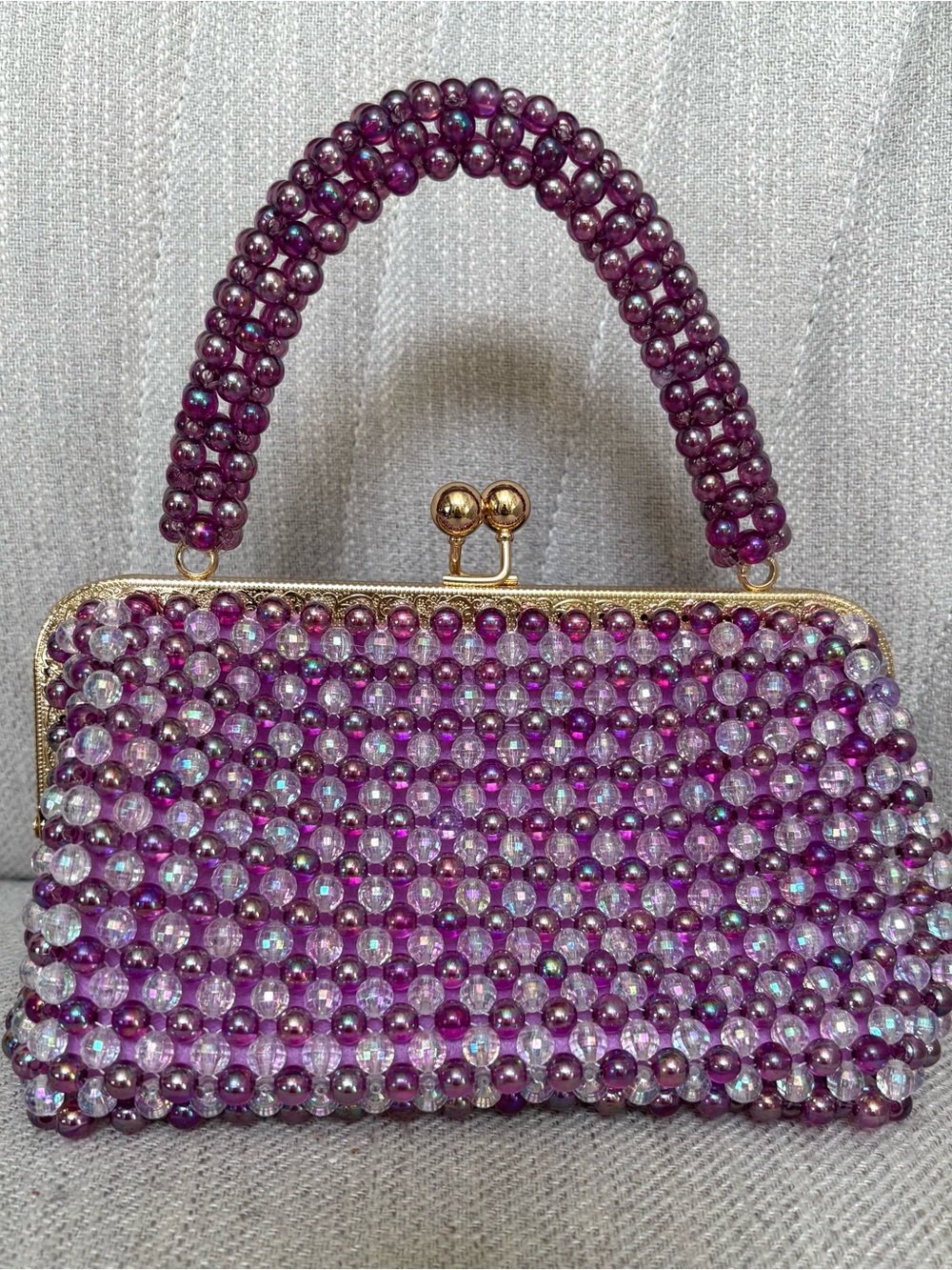 Custom Purple Shine and Clear Acrylic Beaded handbag